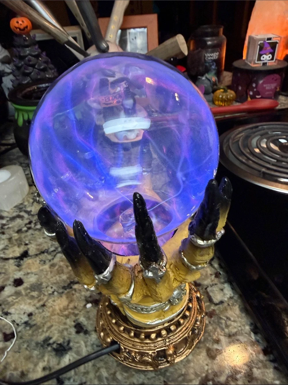 Decorative Yellow Hand Plasma Lantern with Blue-Purple Orb